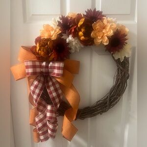 Fall, Autumn, burnt orange and burgundy grapevine wreath